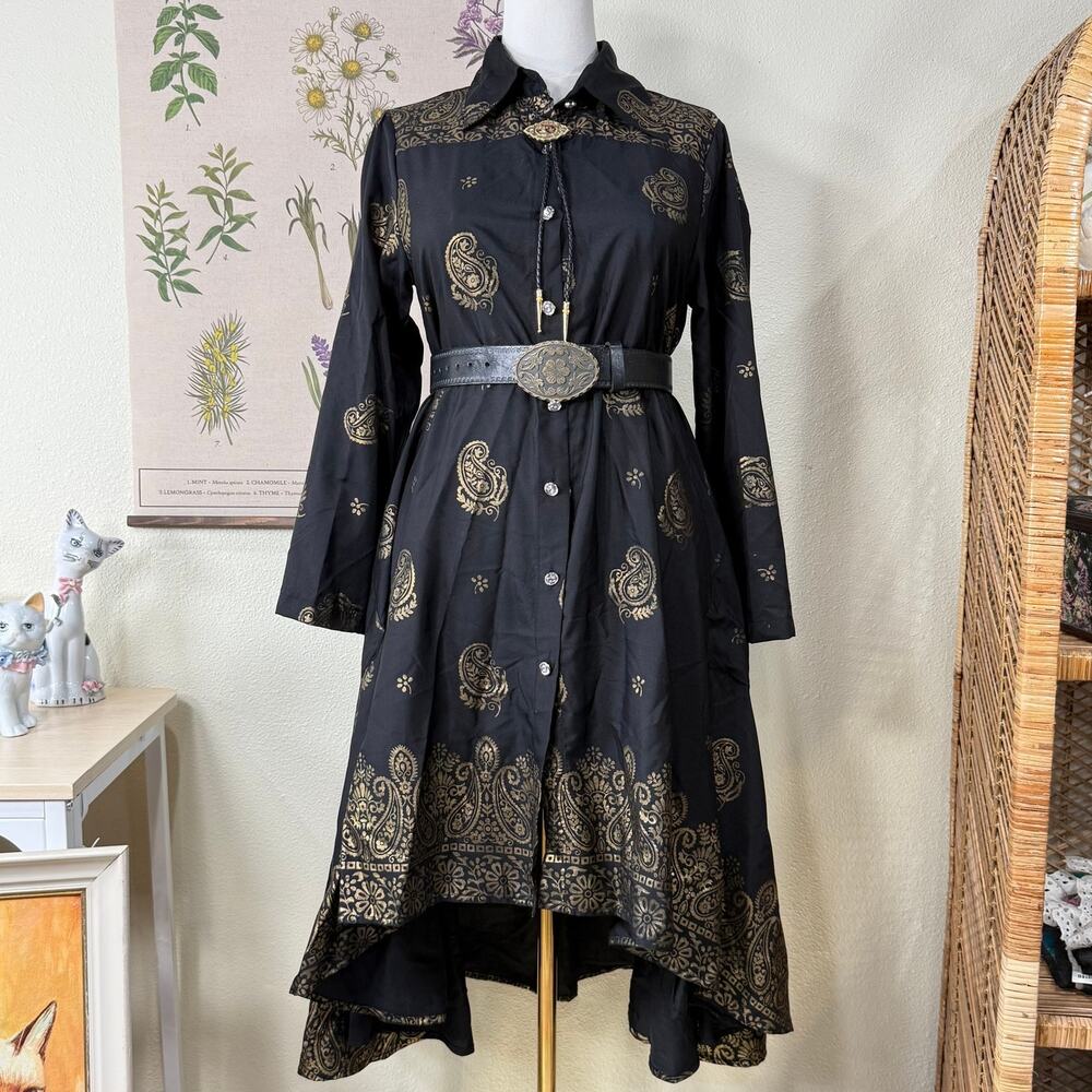 Paisley Asymmetric Tunic Dress Whimsigoth Witchy Dark Fairy Lagenlook Boho M